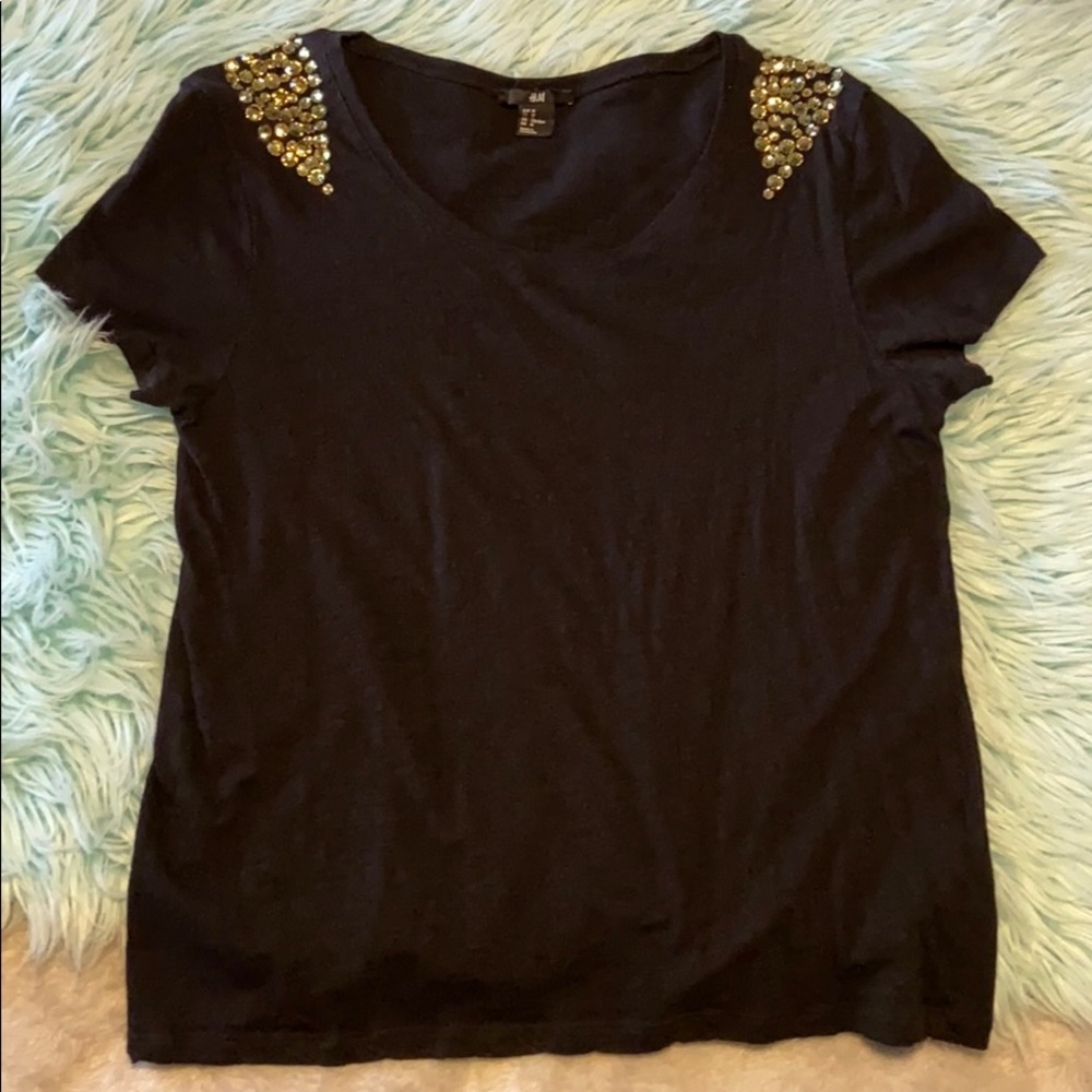 Women’s Black Top with Crystal Embellishments